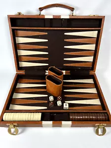 Vintage Portable Backgammon Set Brown Travel Case - Picture 1 of 8
