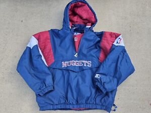 Vintage Mens Starter Denver Nuggets 3/4 Pullover Hooded Jacket Size XXL-Blue