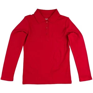 CHAPS Girls Red Long Sleeve School Uniform Polo Shirt Regular Large Size 12-14 - Picture 1 of 3