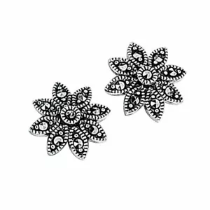 Pendientes De Flor De Plata Y Marcasita - Imagen 1 de 2