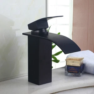 Schwarz Bad Einhand/Loch Bad Waschbecken Wasserfall Wasserhahn Waschbecken Mischbatterie - Bild 1 von 9