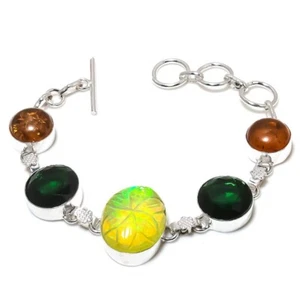 Triplet Opal Gemstone Handmade 925 Sterling Silver Jewelry Bracelet Size 7-8" - Picture 1 of 1