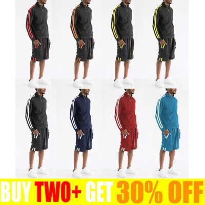 Conjunto de chaqueta y corto de dos rayas con bolsillo de carga y dos rayas a juego Foto 1 de 4