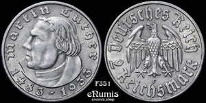 Deutschland, Drittes Reich, 2 Mark 1933 F, Stuttgart, Luther, aUNC - Bild 1 von 4