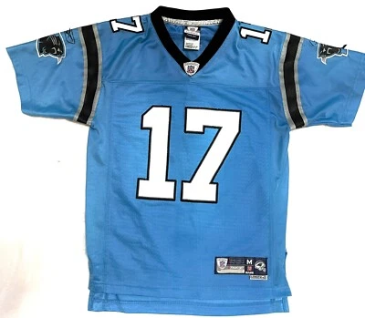 Camiseta deportiva azul vintage de los Carolina Panthers talla 17 juvenil talla mediana Jake Delhomme Foto 1 de 4