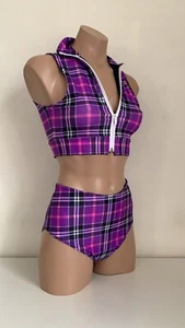 Schminke ☁️ Dream tartan plaid pole wear dance set zip vest top & bottoms plaids - Picture 1 of 18