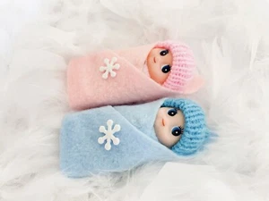 Newborn Twin Baby Elf Dolls Holiday Blue Boys Pink Girls Gift Toy Christmas Set - Picture 1 of 2