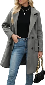 Women Winter Wool Blend Camel Mid-Long Coat Notch Double-Breasted Lapel Jacket O - Picture 1 of 12