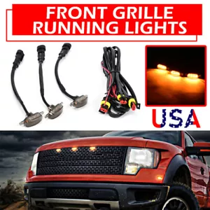 3x LED Front Grille Running Lights Smoked Amber For Ford F150 Raptor Style US A - Picture 1 of 9