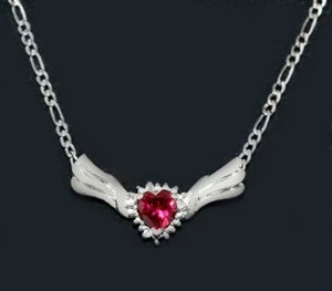 RUBY 1.22 Cts & DIAMONDS NECKLACE 10k WHITE GOLD ** New With Tag** - Picture 1 of 4