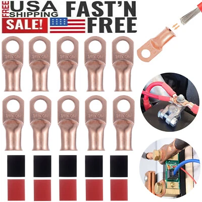 Pure Copper Terminals Connectors 1/0 AWG Battery Cable Ends Lugs 3/8" Hole Ring - Image 1 of 4