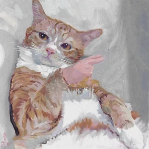 original painting 30 x 30 cm 25KAr artwork oil paints modern cat - Picture 1 of 3