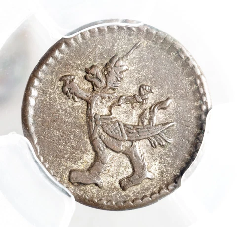 1880, Cambodia, Norodom. Scarce Bronze 2 Pe (½ Fuang) Coin. KM-30! PCGS XF-45! Cover