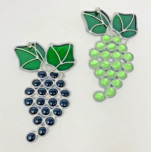 Stained Glass Grapes Cluster Purple & Green Suncatchers Leaded 6" Set of 2 - Picture 1 of 10