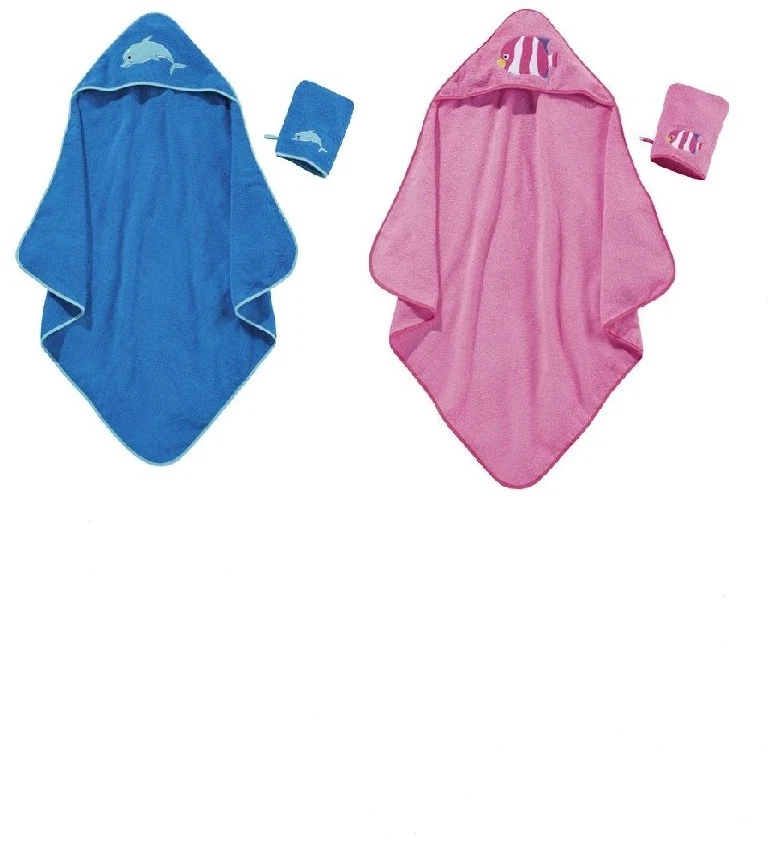 Kinder Kapuzentuch mit Waschhandschuh Rosa blau gelb Badetuch Babybadetuch 80x80 - Bild 1 von 1