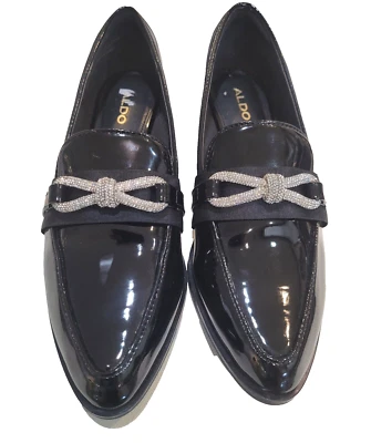 ALDO BOW RHINESTONES PATENT LEATHER FLATS /LOAFERS 8.5 WOMENS - Image 1 of 4