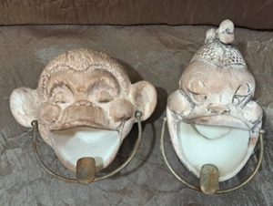 VTG 1960'S SET OF 2 MONKEY HEADS (HIS/HERS) CERAMIC ASHTRAYS--TREASURE CRAFT USA - Picture 1 of 14