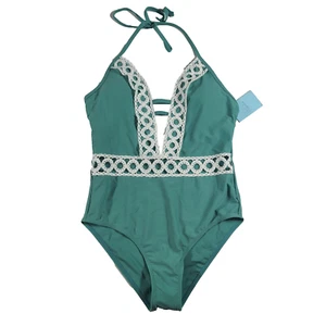 Costume da bagno donna Cupshe taglia small pizzo tuffo spalline pezzo unico verde spiaggia nuovo con etichette - Foto 1 di 8