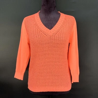 Ted Baker London Sweater Sz 2 Lills V-Neck 3/4 Sleeve Orange Chanky Fall Preppy - Image 1 of 4