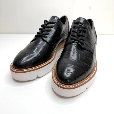 Mocasines Oxford Steve Madden Wrenley con plataforma de cuña con cordones para mujer 7,5 cocodrilo negro Foto 1 de 4