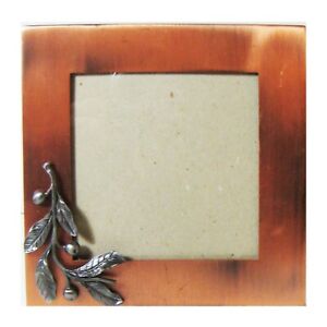 Vintage Burnes Copper Tabletop Standing Glass Photo Frame 7-1/4" Sq Silver Trim