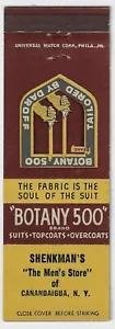 Botany 500 Suits Shenkman's Canandaigua NY copertina vuota fiammiferi - Foto 1 di 3
