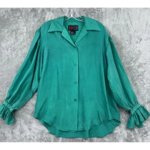 Vintage Moda BB Dakota Blouse Womens Medium Silk Button Flare Cuff Button Green - Picture 1 of 15