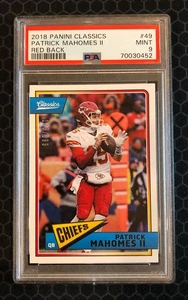 🏈 2018 Panini Classics #49 - Pat Mahomes #/299 - Red Back  - PSA 9 - Chiefs 🏈 - Picture 1 of 2