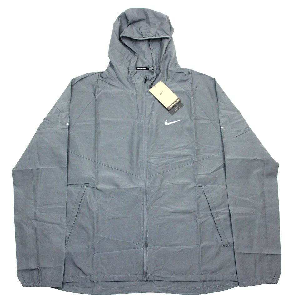 Nike Running Jacket Mens Large Gray Hooded Full Zip Windbreaker DD4746-084