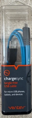 Ventev CABLEMCRBLUVNV Charge/Sync Tangle Resistant Micro USB Data Cable - Image 1 of 4