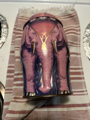Williamson Elephant chá lata malva rosa verde vazio 6" de altura LEIA - Imagem 1 de 4