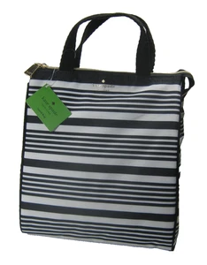 Borsa pranzo Kate Spade nera bianca a righe isolata nuova - Foto 1 di 6