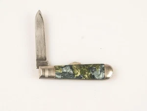 RICHARDS LAMPHOUSE MINI SHELL HANDLE POCKET KNIFE GREEN MARBLE C1930 REF:8835T - Picture 1 of 3