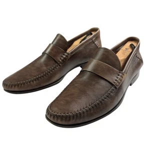 Santoni Leather Shoes Italy Paine Moccasin Loafer Mens 7.5 M - Picture 1 of 19