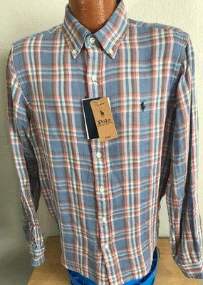 Polo Ralph Lauren Denim Co. Nuevo con Etiquetas Grande Azul Sarga a Cuadros Camisa Abotonada ¡Nueva! Foto 1 de 4