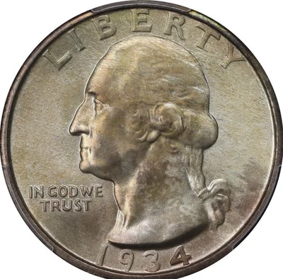 1934 PCGS MS 67 Medium Motto Washington Quarter, Exceptional Toning - Image 1 of 4