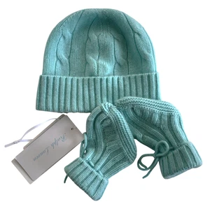 New RALPH LAUREN NEWBORN BABY Turquoise 100% CASHMERE Beanie & Bootie Set 3Month - Picture 1 of 12