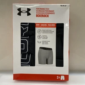 Under Armour Underwear Boys Small Youth Black Boxerjock Performance 3 Pair - Picture 1 of 5