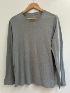 Gap Everyday Men's Solid Light Heather Gray Cotton Crewneck Long Sleeve Shirt S - Picture 1 of 3
