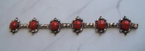 VINTAGE SIGNED IGUALA MEXICO 925 STERLING SILVER RED CORAL LINK BRACELET - Picture 1 of 7