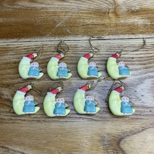 Russ Berrie Vintage Engel auf Mond Himmlisch Keramik 8er Set Weihnachtsschmuck - Bild 1 von 14