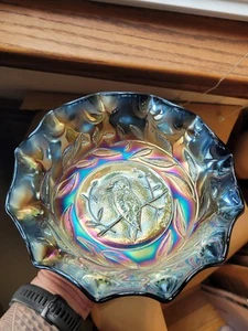 Schwarze Amethyst Krone Kristall Karneval Glas Australischer Eisvogel große Schale - Bild 1 von 16