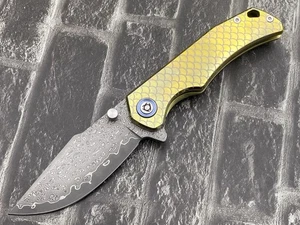 SixLeaf SL-90-Gold Klappmesser Damast+VG10 Titangriff Campingmesser - Bild 1 von 11
