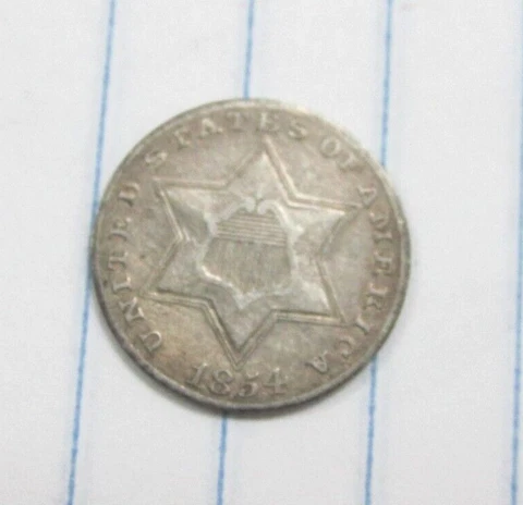 1854 US Three Cent Silver Piece Trime 3c Type 2 XF Details Obsolete Coin Q1KQ Cover