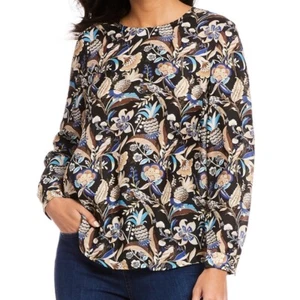 J. McLaughlin "Lorinda" Back Button Blouse, Black Floral, Large,  NWT - Picture 1 of 3