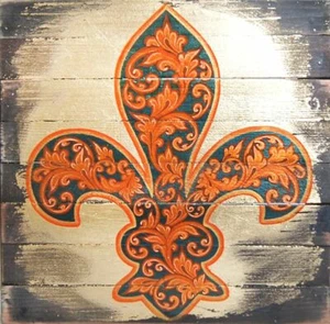 G. Debrekht Cross Fleur-De-Lis Wooden Board Art, 9 x 9 - Picture 1 of 2