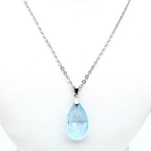 Pale blue necklace acrylic crystal faceted pendant. - Picture 1 of 5
