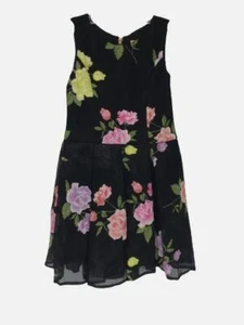 Zoe LTD Kid's Girl's Black Sleeveless Floral Print A-Line Dress Size 12 - Picture 1 of 2
