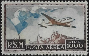 1951 San Marino posta aerea Bandiera e aereo in volo Lire 1.000 MNH - Imagen 1 de 1