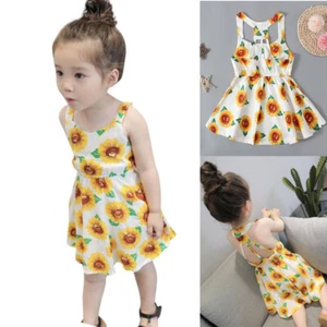 Toddler Kids Baby Girl Clothes Sunflower Sleeveless Tops Dress Skirts Outfits - Picture 1 of 9